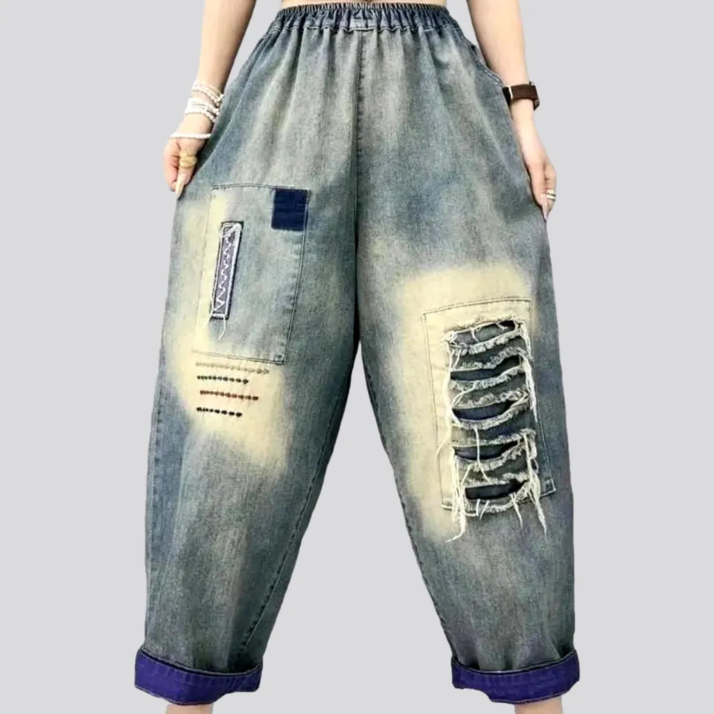 Women's Effortless Casual Outfit Sanded distressed jeans pants for women