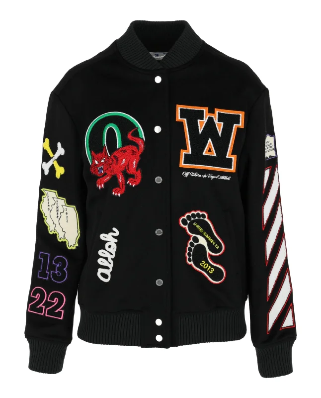 Casual Attire For Women Embroidered Patches Varsity Bomber Jacket