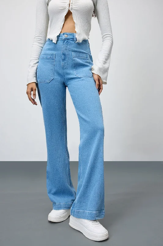 Women's Casual Attire Coastal Breeze High-Waist Pocketed Bootcut Jeans