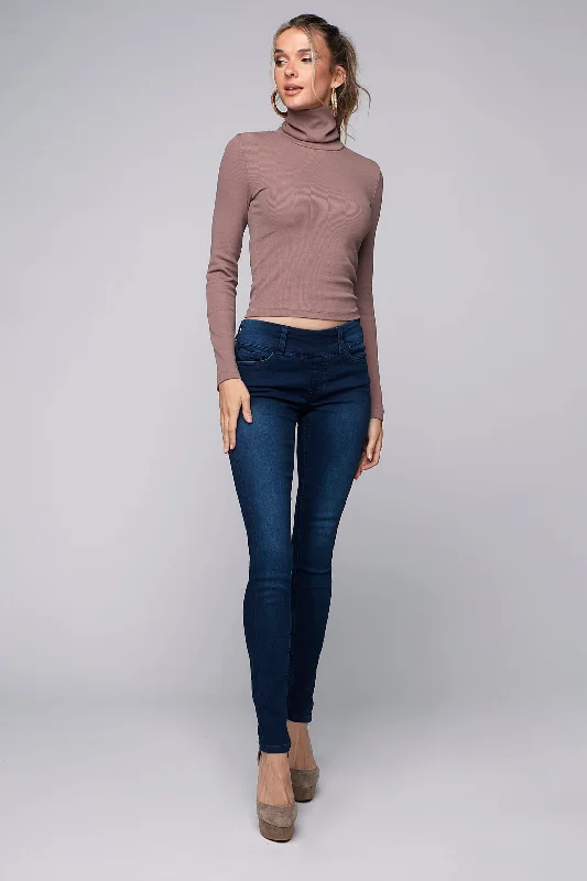 Women's Chic Outerwear Outfit OLIVIA - Pull-On Jeggings - Tinted Dark Indigo Rinse