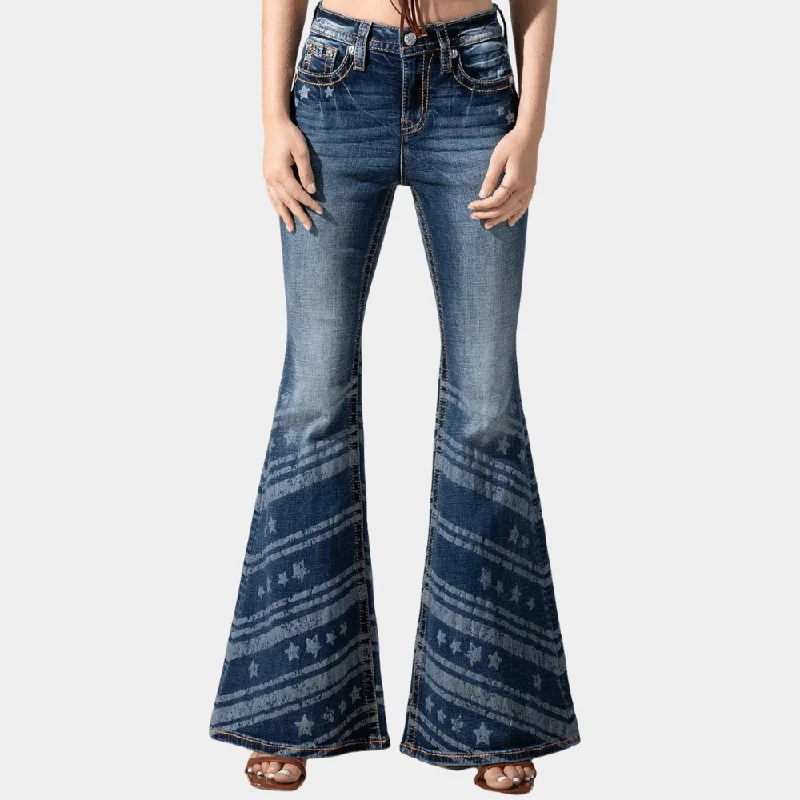 Women's Versatile Apparel Miss Me Stars n Strips High Rise Flare Jeans