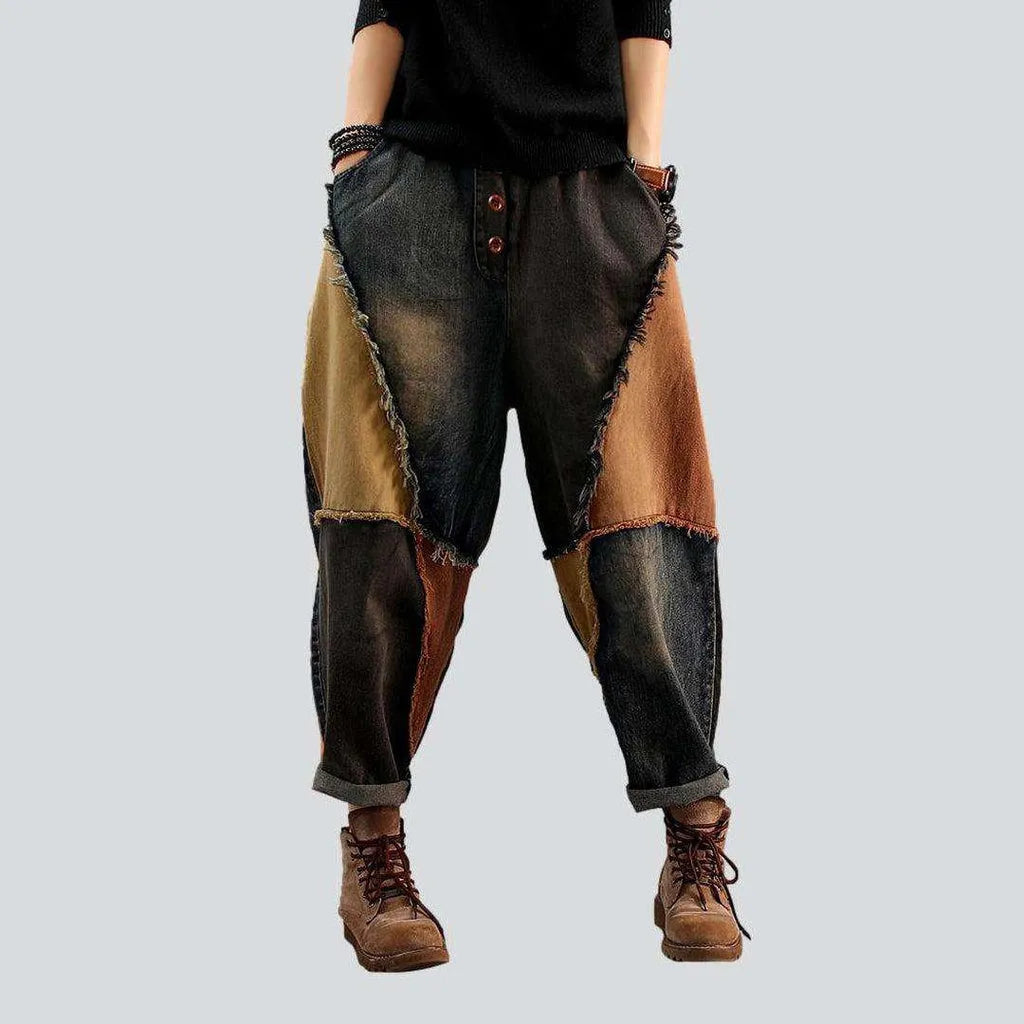 Relaxed Fit Women's Fashion Orange patchwork baggy denim pants