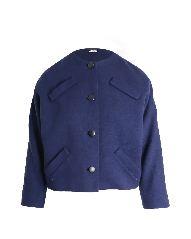 Workwear Fashion for Women Balenciaga Multi-Pocket Front Button Evening Jacket in Blue Wool Workwear Fashion for Women Balenciaga Multi-Pocket Front Button Evening Jacket in Blue Wool