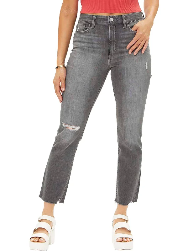 Women's Clothing Apparel Womens Straight Leg Distressed Ankle Jeans