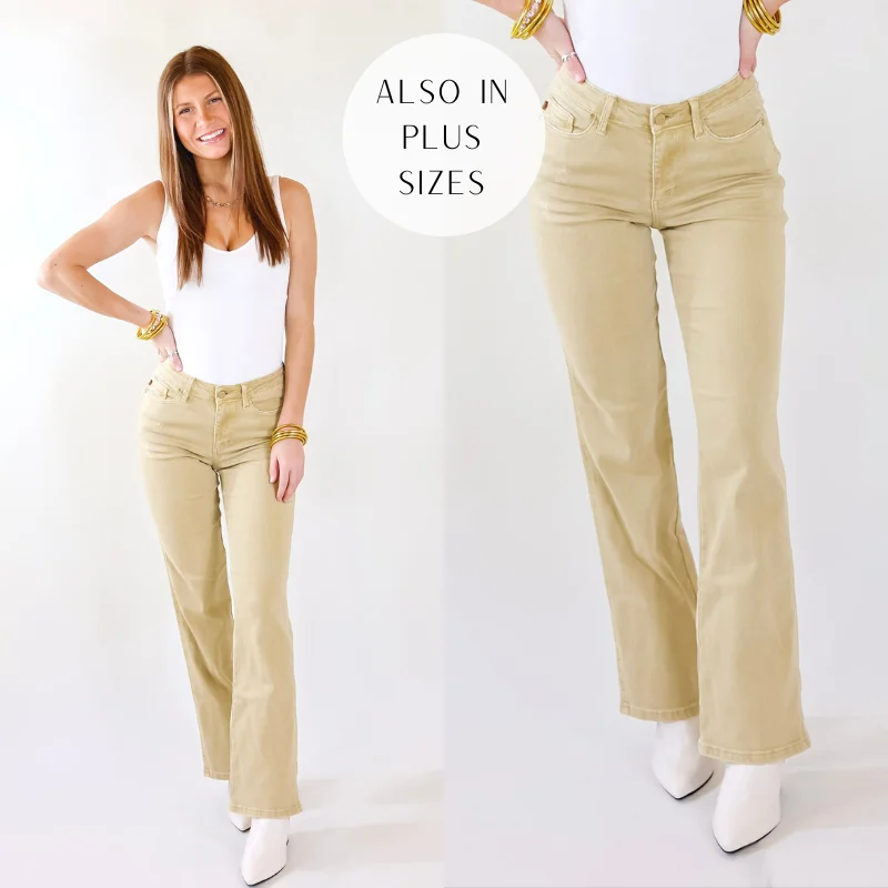 Women's Comfortable Lounge Garments Judy Blue | Fall Crush Slim Boot Cut Jeans in Khaki Women's Comfortable Lounge Garments Judy Blue | Fall Crush Slim Boot Cut Jeans in Khaki