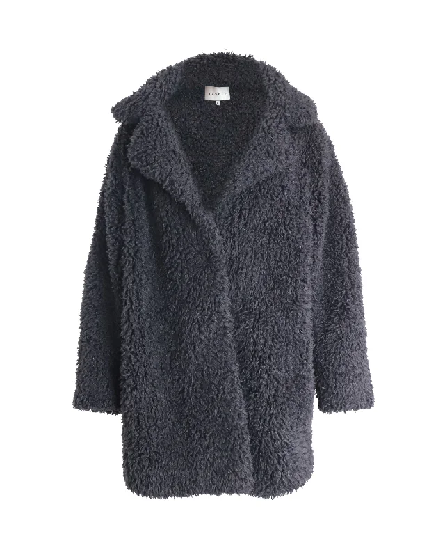 Comfortable Casual Wear Sandro Paris Faux Fur Coat in Black Acrylic