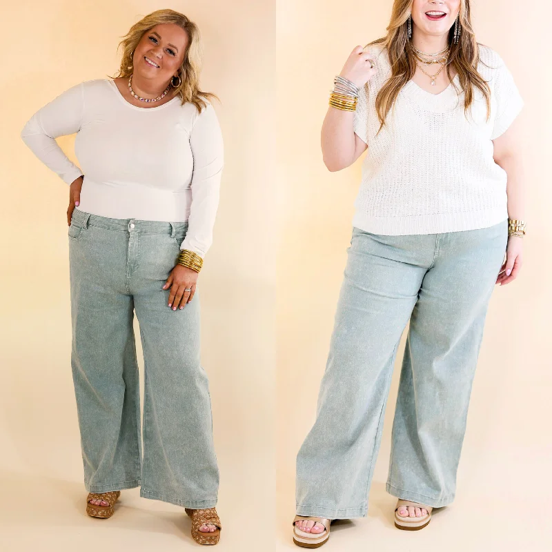 Holiday Special Offers The Best Cropped Wide Leg Jeans in Seafoam Green