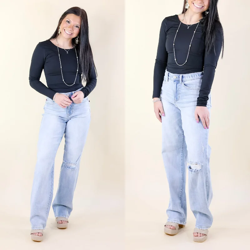 Clothing Online Judy Blue | Retro Edge 90's Ripped Knee and Back Straight Leg Jeans in Light Wash