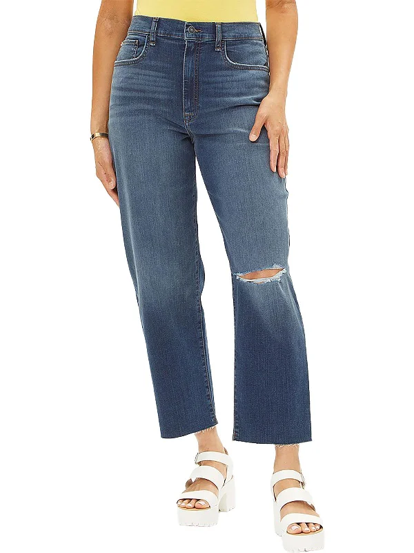 Women's Comfortable Lounge Garments Kass Womens High-Rise Ankle Straight Leg Jeans