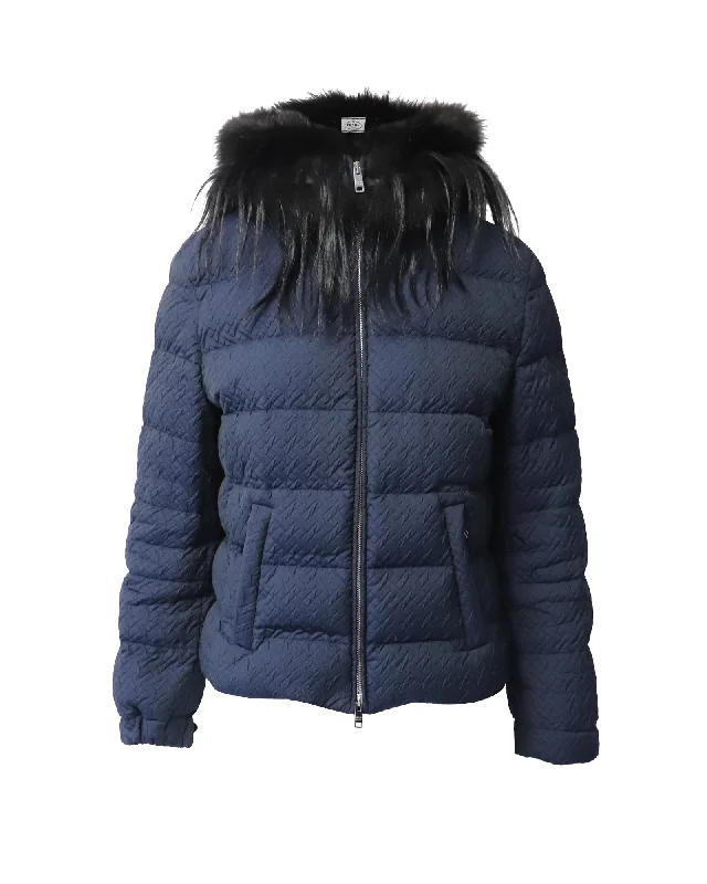 Affordable Women's Clothing Sale Online Prada Padded Jacket with Fur Collar in Navy Blue Polyester Affordable Women's Clothing Sale Online Prada Padded Jacket with Fur Collar in Navy Blue Polyester