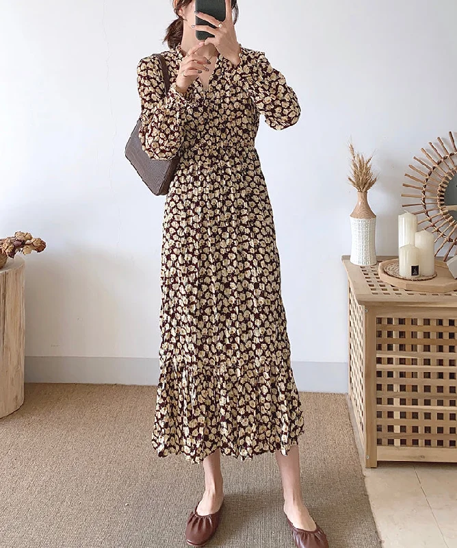 Versatile Women's Fashion Fashion Pleated Chiffon Floral Dress  3898