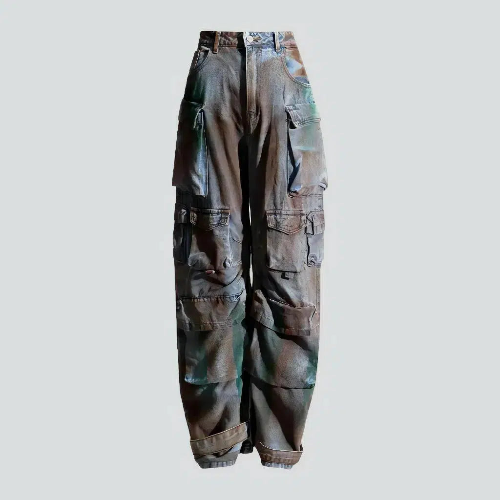 Women's Outerwear Garments Voluminous multi-cargo jeans