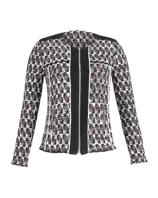 Trendy Athleisure Clothing For Women Iro Kamber Tweed Jacket in Black and White Cotton