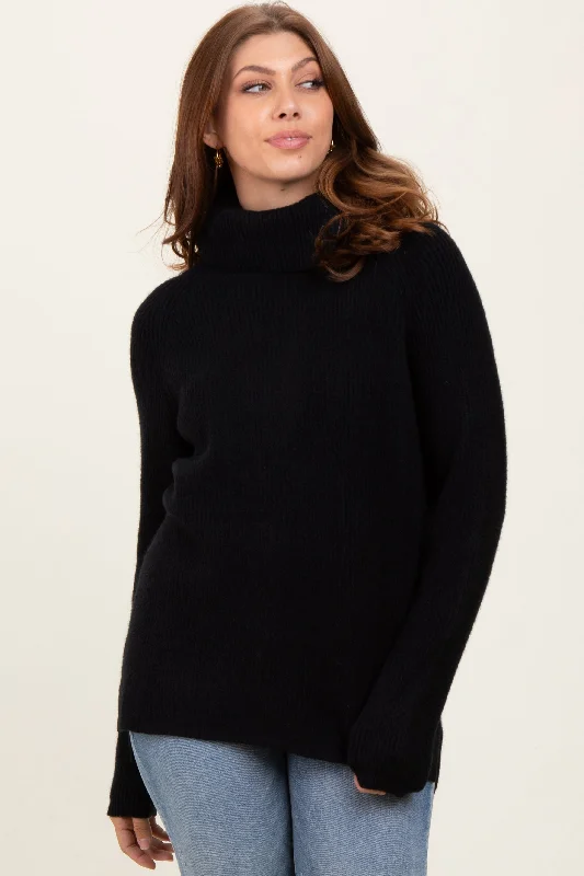 Minimalist Women's Fashion Clothing Black Basic Ribbed Turtle Neck Sweater