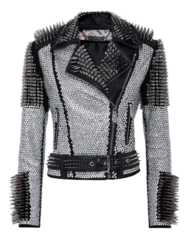 Chic Women's Outfit Ideas Leather Biker Jacket Studs