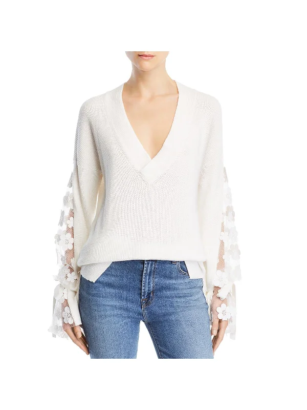 Sale Clothes Online Womens Lace Trim Long Sleeves Pullover Sweater