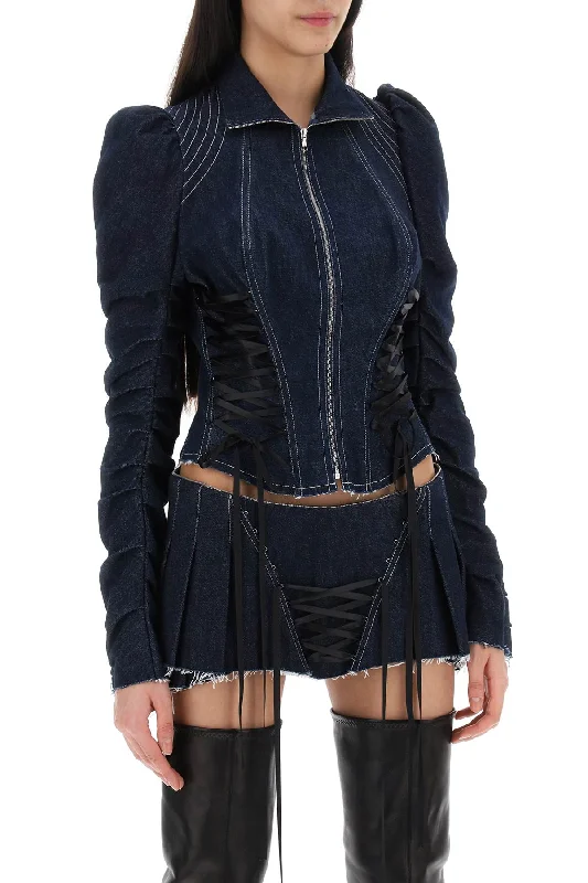 Women's Work Outfit For The Office Dilara Findikoglu Denim Jacket With Corset Detailing Women's Work Outfit For The Office Dilara Findikoglu Denim Jacket With Corset Detailing
