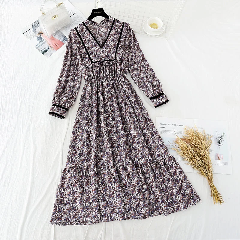 Stylish Everyday Clothing Narrow waist floral skirt children's French Long Sleeve Chiffon Dress 3902 Stylish Everyday Clothing Narrow waist floral skirt children's French Long Sleeve Chiffon Dress 3902