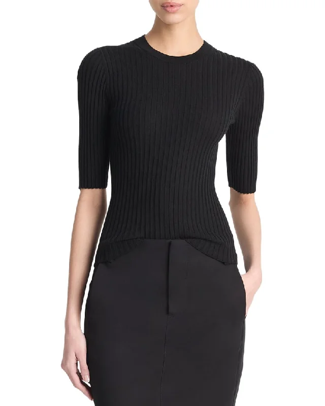 Modern Women's Apparel Vince Snap Elbow Sleeve Crew Wool & Silk-Blend Top