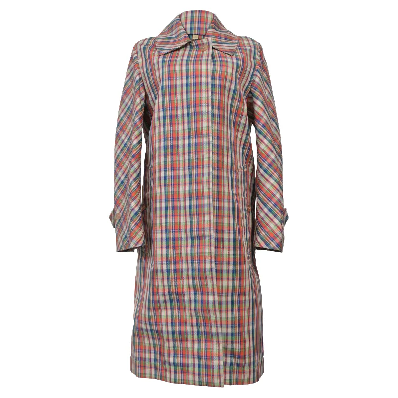 Women's Contemporary Clothing Burberry Checkered Long Coat in Multicolor Silk