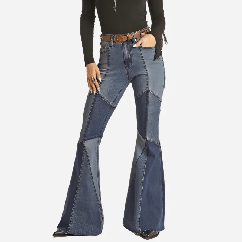 Women's Outerwear Clothing Rock and Roll Denim High Rise Bell Bottom Jean