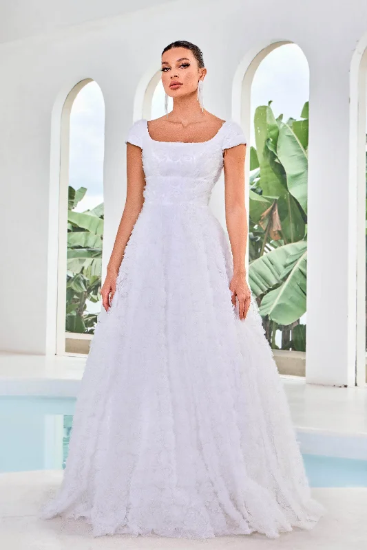 Women's Vintage-Inspired Outfit J'Adore Dresses J24044 - Cap Sleeve Floral Evening Gown Women's Vintage-Inspired Outfit J'Adore Dresses J24044 - Cap Sleeve Floral Evening Gown