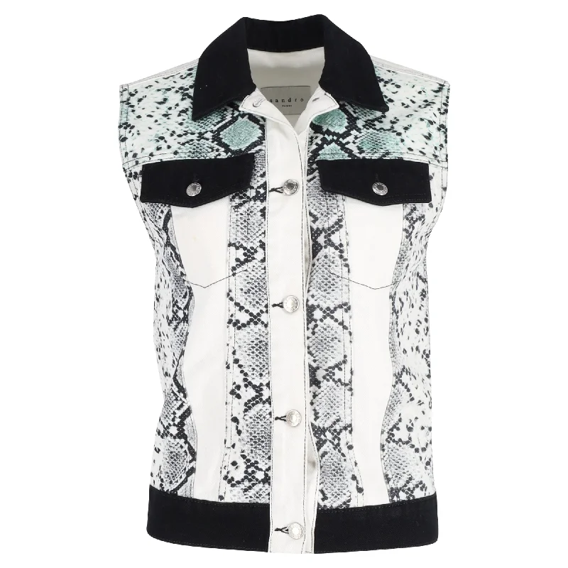 Women's Clothing Sets Sandro Paris  Snake Print Vest in White Cotton Denim