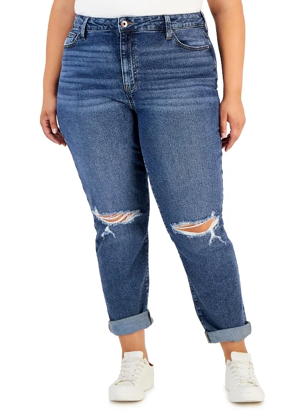 Women's Seasonal Apparel Plus Womens Cuffed High Rise Mom Jeans