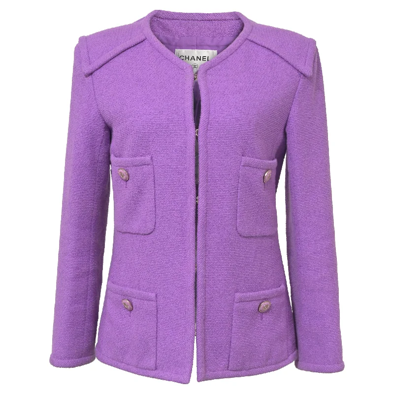 Women's Evening Clothing Chanel CC Button Four Pockets Jacket in Purple Tweed