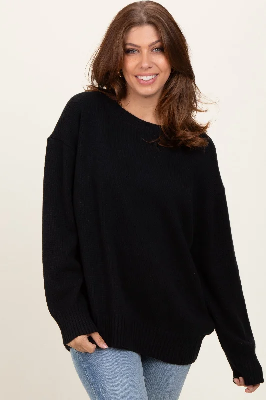 Chic Women's Clothing for Work and Travel Black Soft Knit Basic Sweater