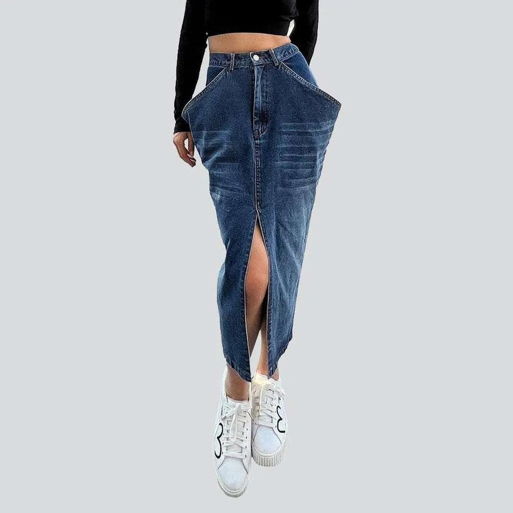 Vintage Women's Fashion Big pocket long denim skirt