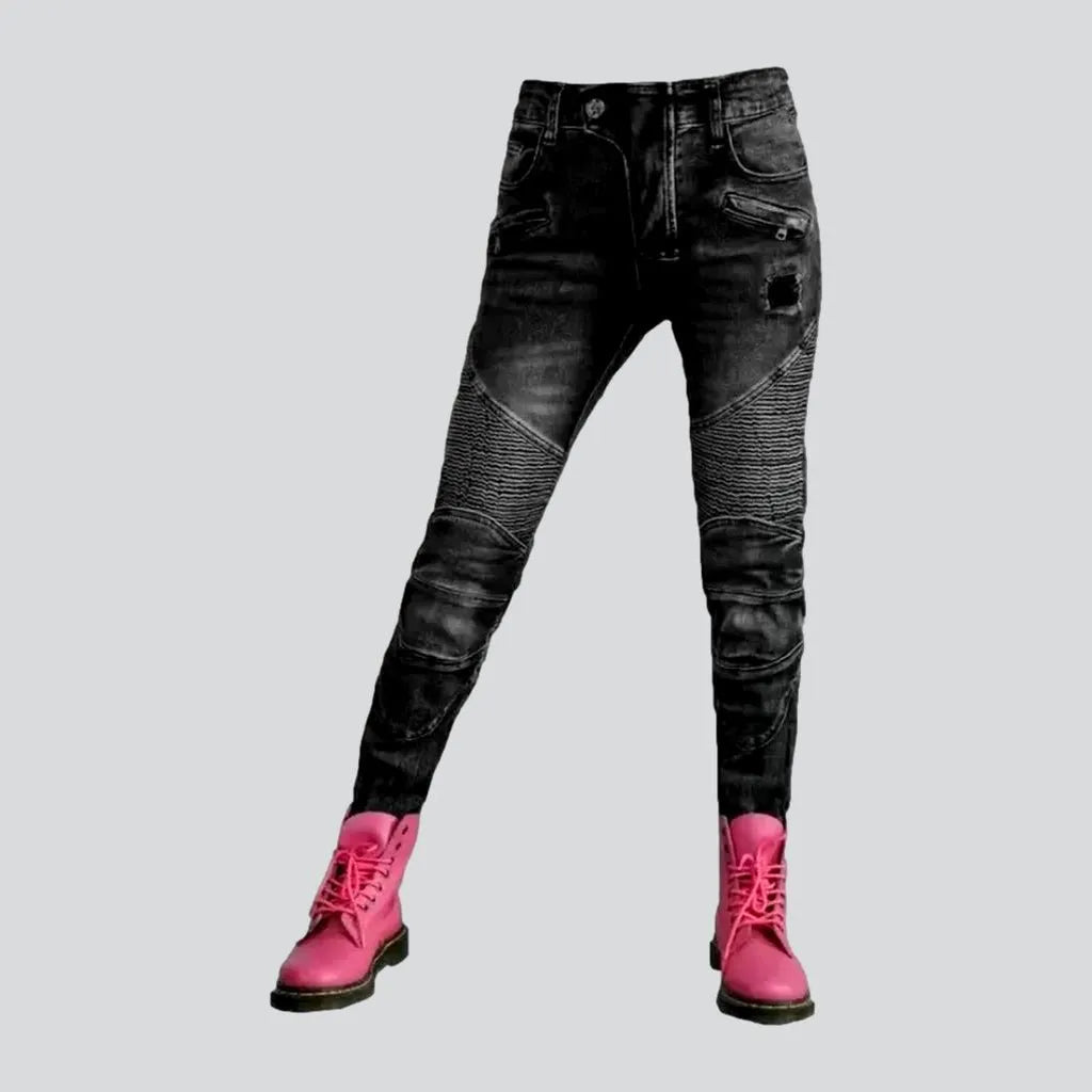 Women's Seasonal Garments Biker high-waist jeans
 for ladies