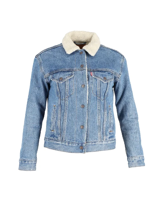 Casual Women's Clothing Online Levi's Original Sherpa Trucker Denim Jacket in Blue Cotton Casual Women's Clothing Online Levi's Original Sherpa Trucker Denim Jacket in Blue Cotton