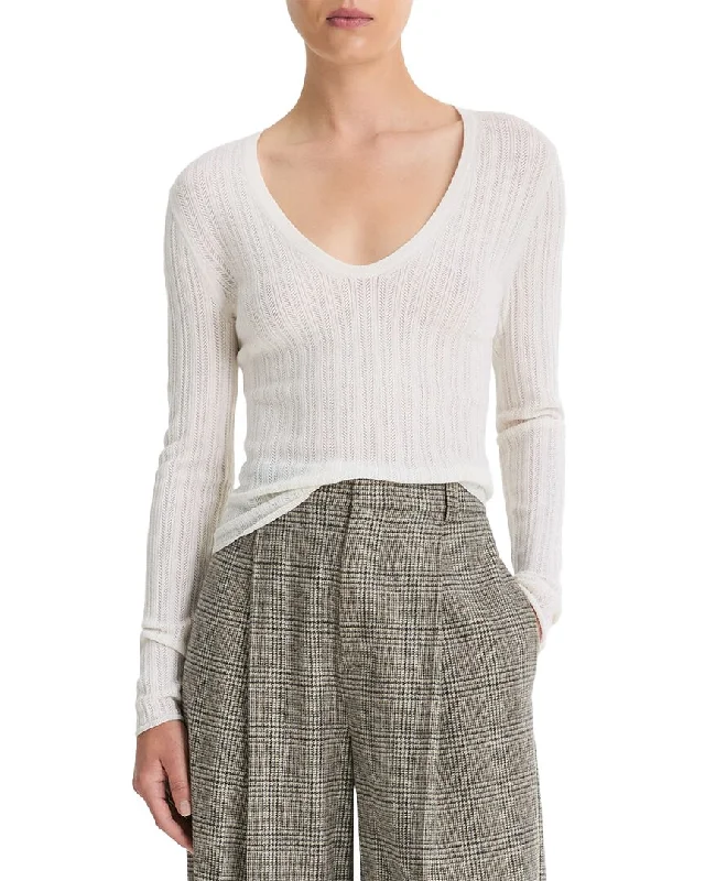 Stylish Women's Clothes for Work and Play Vince Pointelle Stitch Wool-Blend Pullover
