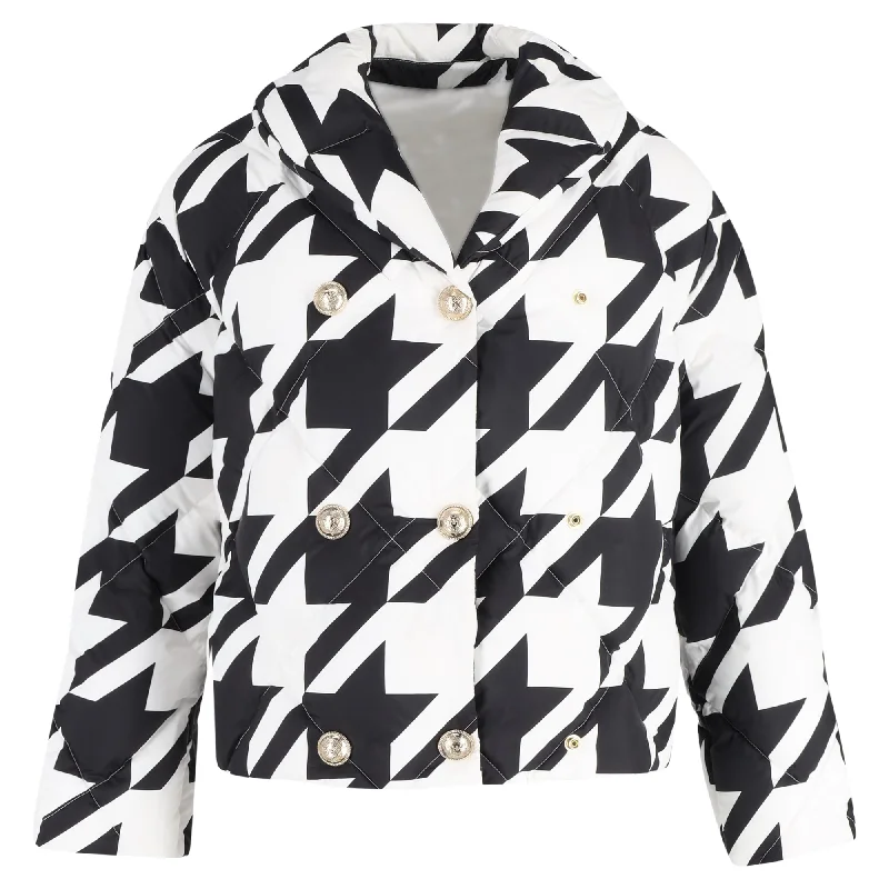 Women's Evening Wear Outfit Balmain Houndstooth Puffer Jacket in Black Polyester