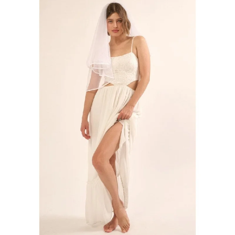 Women's Activewear Attire Sleeveless White Polyester Sheer Chiffon Floral Lace Maxi Dress Women's Activewear Attire Sleeveless White Polyester Sheer Chiffon Floral Lace Maxi Dress