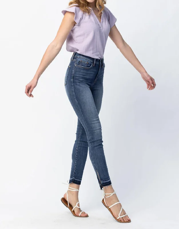 Fashion-Forward Women's Clothing High Waist Skinny Released Hem And Side Slit In Med Wash Fashion-Forward Women's Clothing High Waist Skinny Released Hem And Side Slit In Med Wash