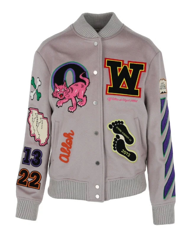 Formal Attire For Women Embroidered Patches Varsity Bomber Jacket