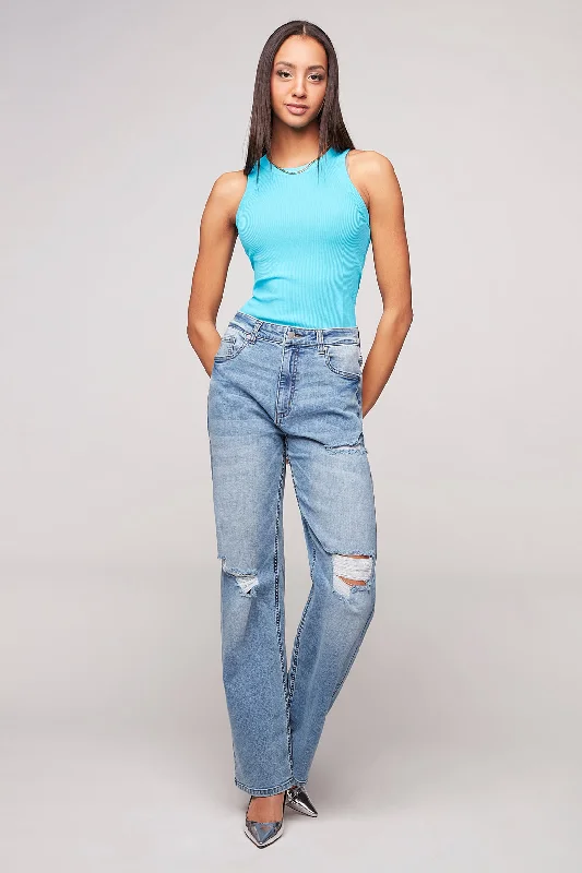 Women's Comfortable Lounge Attire JANIS - Wide Leg Jean - Medium Blue