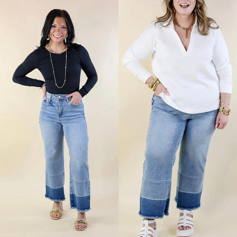 Stylish Dresses for Women Last Chance Size 22W & 24W | Judy Blue | Full of Delight Wide Leg Release Hem Cropped Jeans in Light Wash