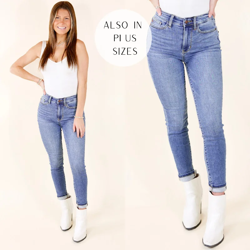 Women's Luxury Attire Last Chance Size 0, 18W, 20W, 22W & 24W | Judy Blue | Beautiful Routine Thermal Skinny Jeans in Medium Wash