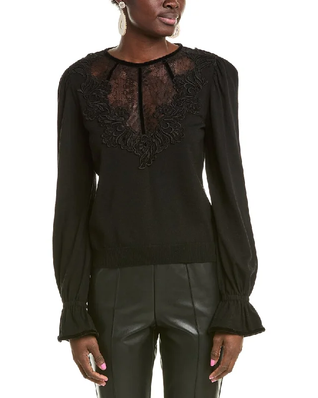 Plus Size Women's Fashion Alberta Ferretti Lace-Trim Wool Sweater