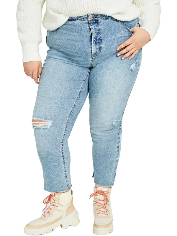 Women's Plus-Size Apparel Plus Womens Raw Hem Light Wash Mom Jeans
