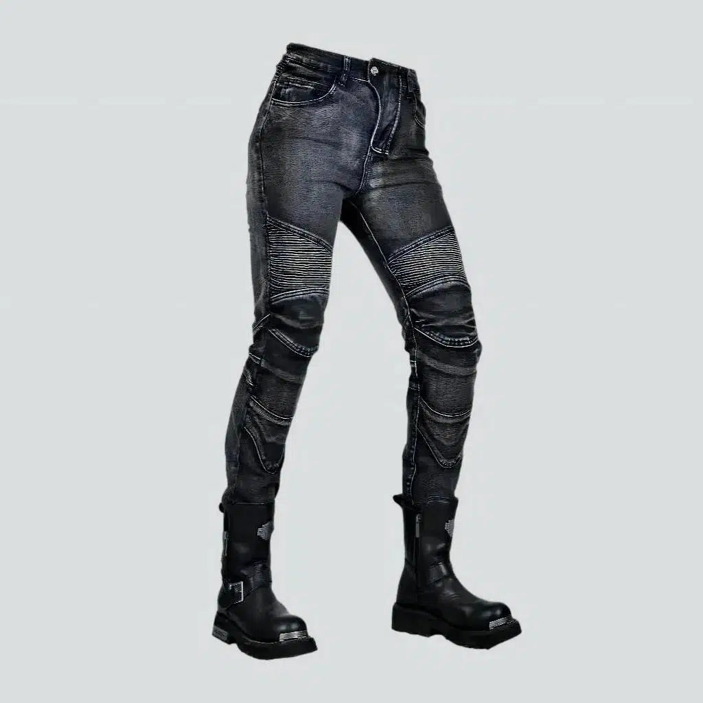 Unique Women's Fashion Pieces Mid-waist slim motorcycle jeans