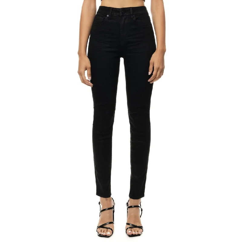 Women Apparel High Rise Super Skinny Wax Coated Jeans - Polished Black