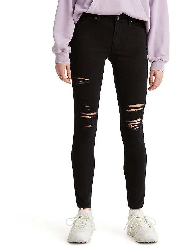 Timeless Women's Apparel 711 Womens Mid-Rise Distressed Skinny Jeans