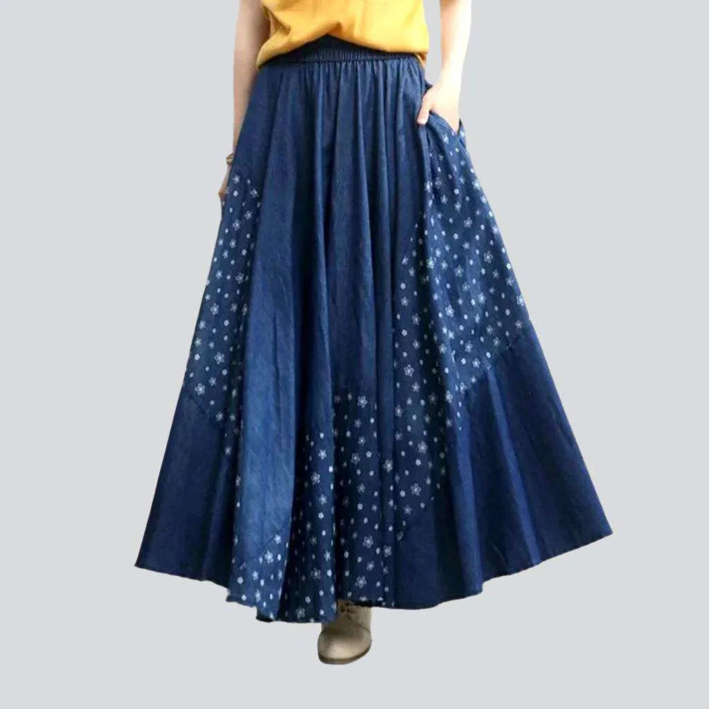 Sophisticated Women's Fashion Ornament print painted jean skirt
