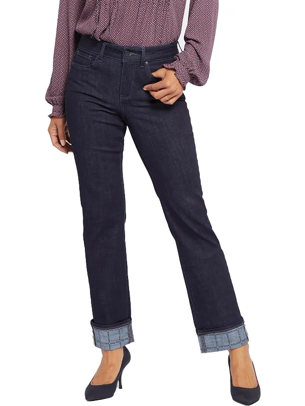 Chic Women's Garments Marilyn Womens Dark Wash Printed Cuff Straight Leg Jeans