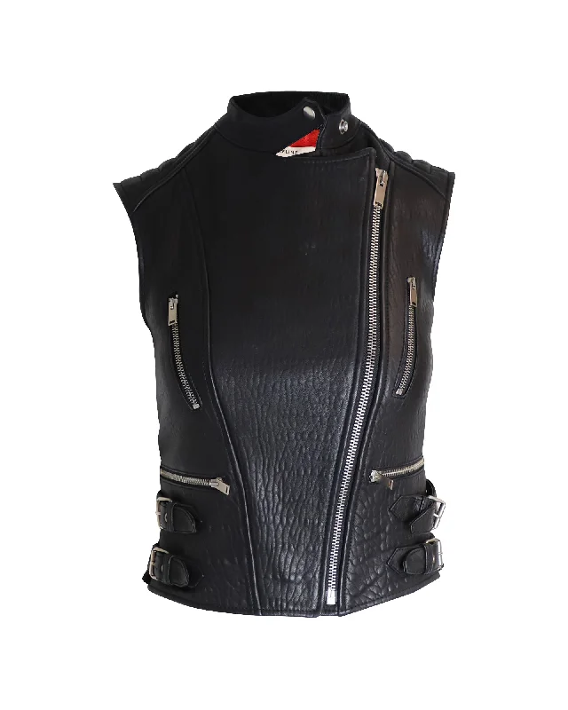 Casual Style for Busy Women Celine Sleeveless Cropped Biker Jacket in Black Leather Casual Style for Busy Women Celine Sleeveless Cropped Biker Jacket in Black Leather