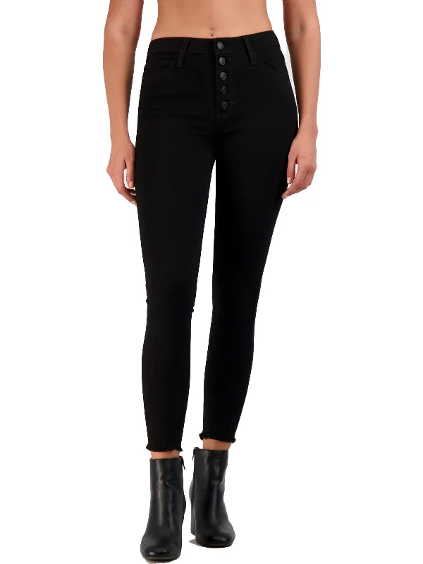 Casual Attire For Women Womens Button Fly Frayed Hem Skinny Jeans